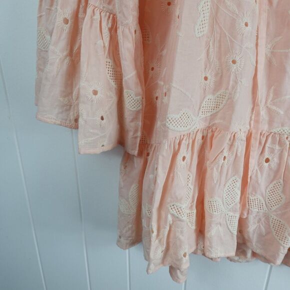 Beulah Style Womens Embroidered Eyelet Peach Mini Dress Small - Picture 6 of 13